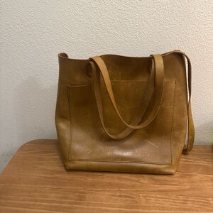 Green and Tan Leather Tote Bag with Classic Silhouette